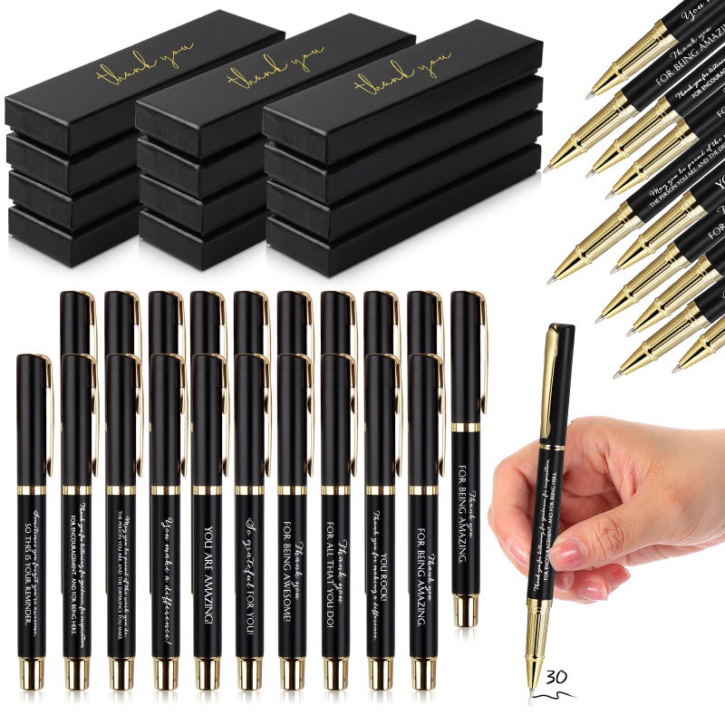 PerKoop 30 Set Thank You Pen Employee Appreciation Ballpoint Pen with Engraved Inspirational Quotes with Box for Thanksgiving Medical Assistants Teacher Student Office Black Ink(Black,Mixed) - Image 1