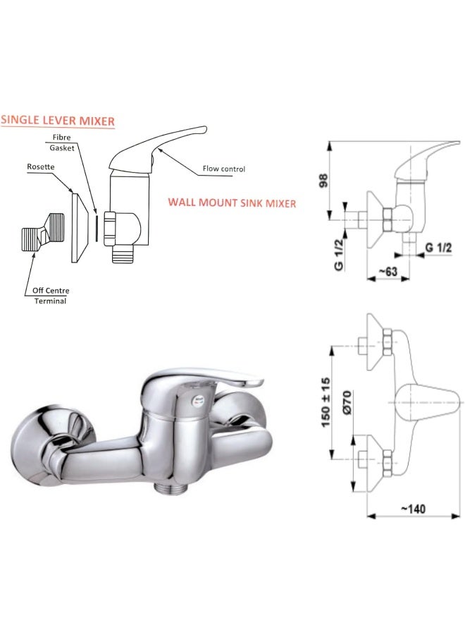 Biella G1/2" Single Level Shattaf Solid Brass Construction And Finished With Durable Chrome Plating Wall Mounted Mixer Bathtub Single Lever Hot And Cold Shower Mixer Bar For Shower Control Leveler - Image 2