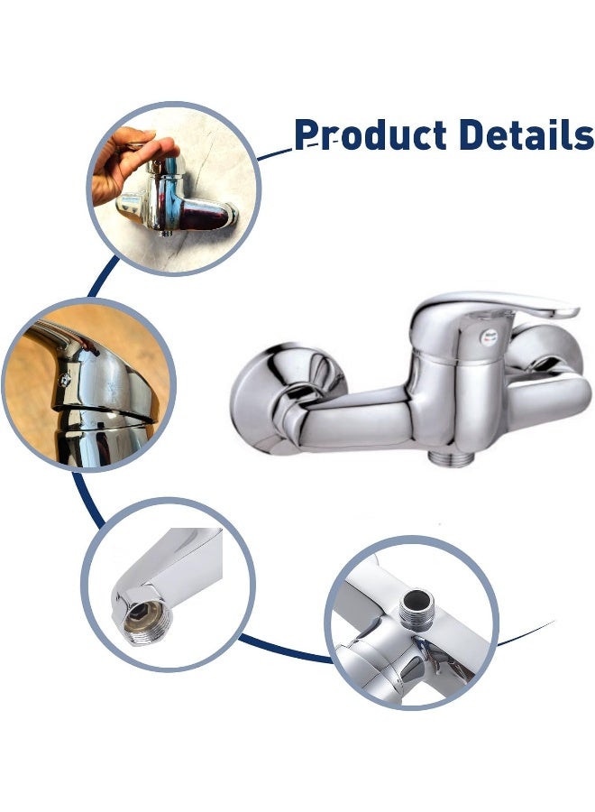 Biella G1/2" Single Level Shattaf Solid Brass Construction And Finished With Durable Chrome Plating Wall Mounted Mixer Bathtub Single Lever Hot And Cold Shower Mixer Bar For Shower Control Leveler - Image 4