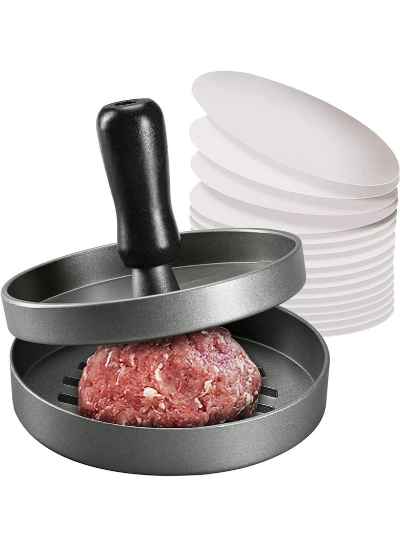 Burger Press, Non-Stick Meat Patty Hamburger Maker for Making Quarter Lb or Large 1/3 Pound Stuffed Pocket Burgers, Aluminum for BBQ Grill (100 Wax Paper) - Image 1