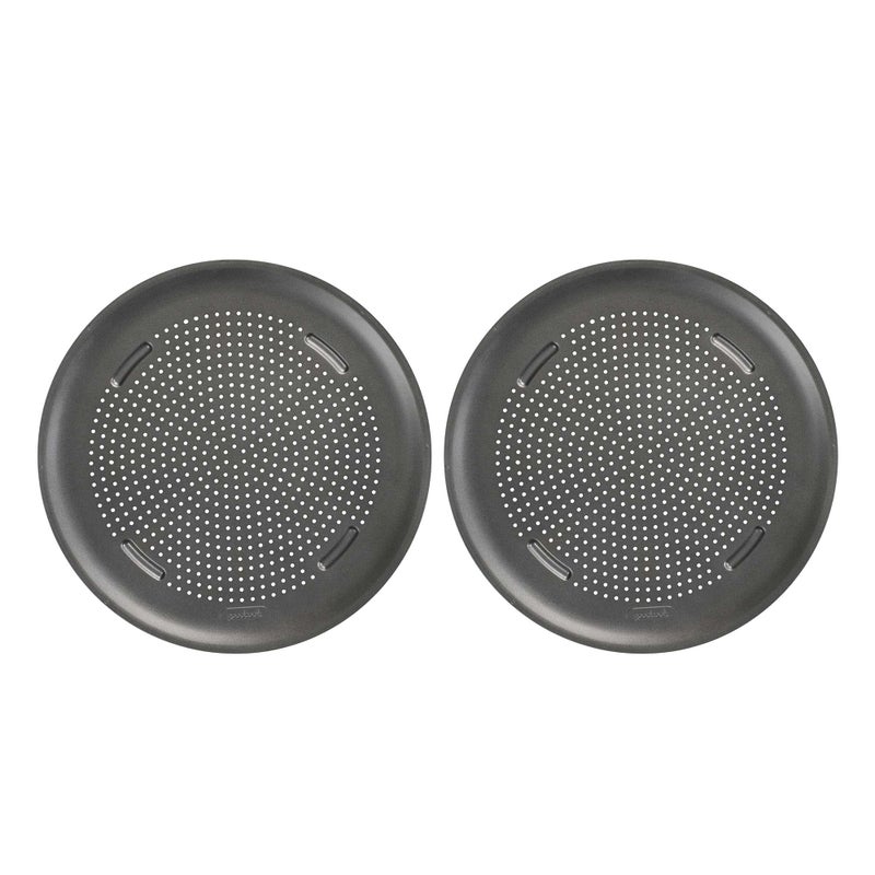 GoodCook GoodCook AirPerfect Nonstick 16 Pizza Pan  Set of 2  Pizza Trays for Oven Perforated Round Pizza Pan Carbon Steel Baking Pan Homemade Frozen  Leftover Slices 