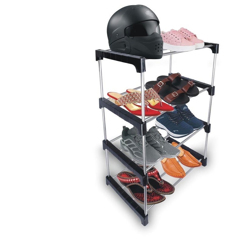 DARAZ Home Office Utility Foldable Multipurpose Rack 4 Shelves ShoeBook Rack Steel Collapsible Shoe Stand for Home Black 4 Shelves - Image 1