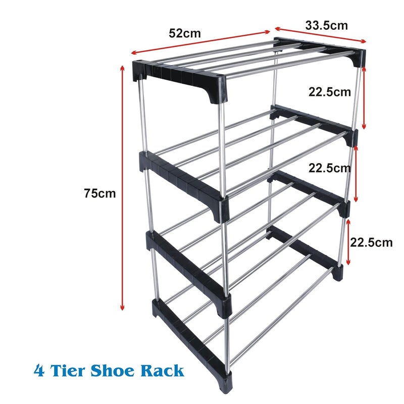 DARAZ Home Office Utility Foldable Multipurpose Rack 4 Shelves ShoeBook Rack Steel Collapsible Shoe Stand for Home Black 4 Shelves - Image 3