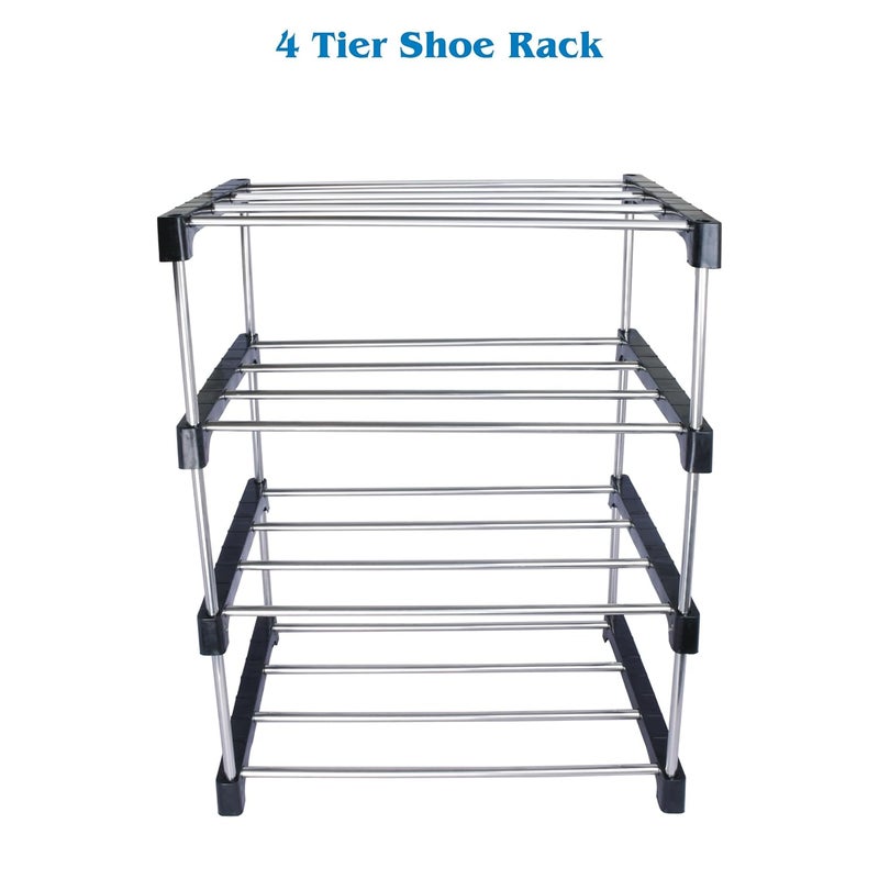DARAZ Home Office Utility Foldable Multipurpose Rack 4 Shelves ShoeBook Rack Steel Collapsible Shoe Stand for Home Black 4 Shelves - Image 5