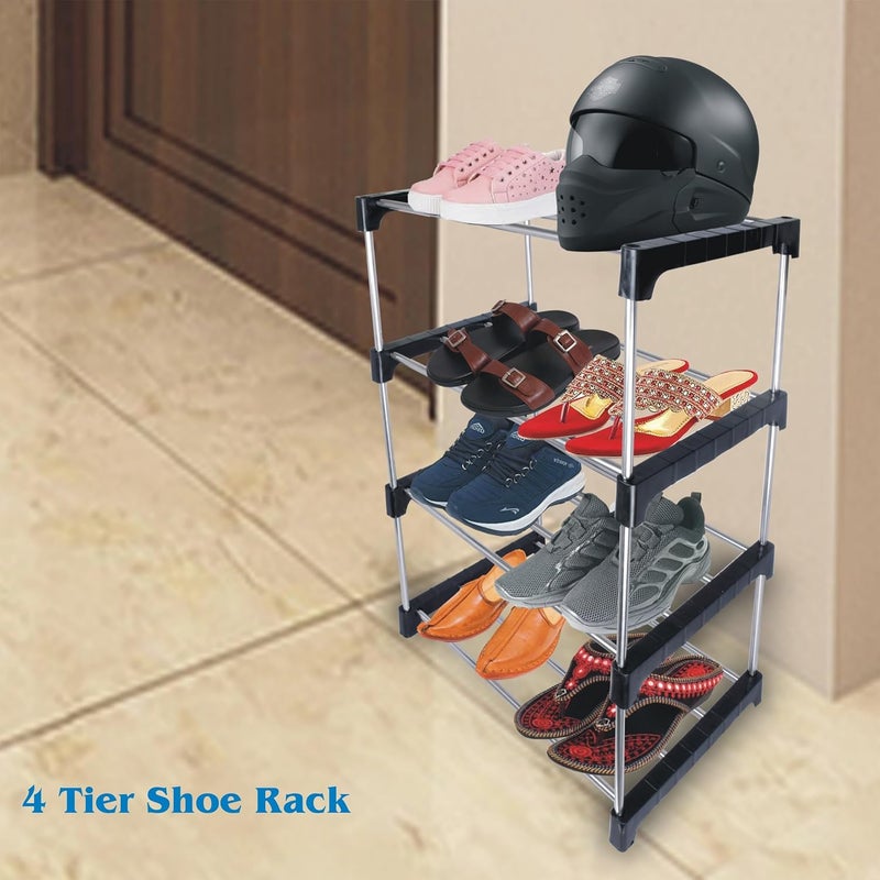 DARAZ Home Office Utility Foldable Multipurpose Rack 4 Shelves ShoeBook Rack Steel Collapsible Shoe Stand for Home Black 4 Shelves - Image 2
