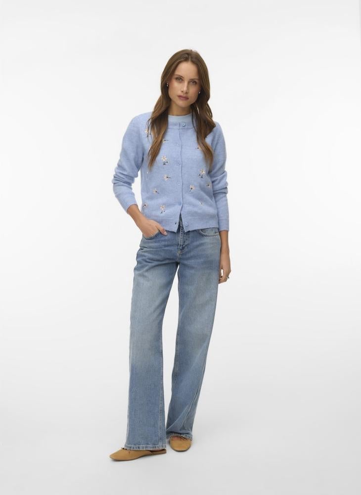 VERO MODA VMFIORELLA Embroidered O-Neck Cropped Cardigan - Image 4