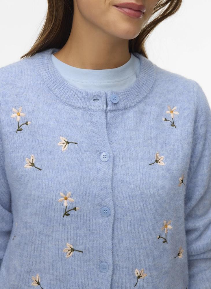 VERO MODA VMFIORELLA Embroidered O-Neck Cropped Cardigan - Image 3