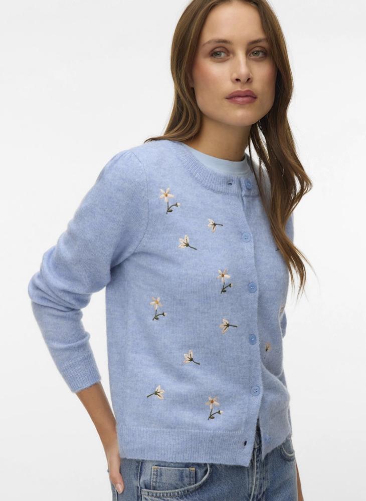 VERO MODA VMFIORELLA Embroidered O-Neck Cropped Cardigan - Image 1