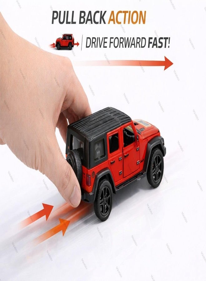 SQUIDSY 1:36 Scale Rubicon Car Model – Die-Cast Metal Pull Back SUV with Openable Doors, Lights & Music – Alloy Off-Road Toy Vehicle for Kids, Boys & Collectors (Red) - Image 2