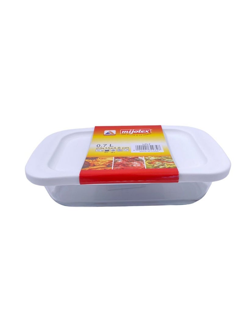 MIJOTEX Rectangular Glass Food Container Clear/White 23*15*4.8 CM