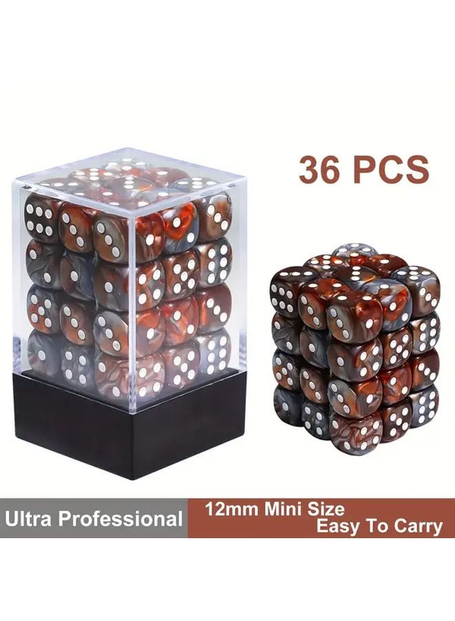36 Pcs Red Grey Swirl Dice Set 12mm D6 Game Dice With Portable Case For MTG DND - Image 1