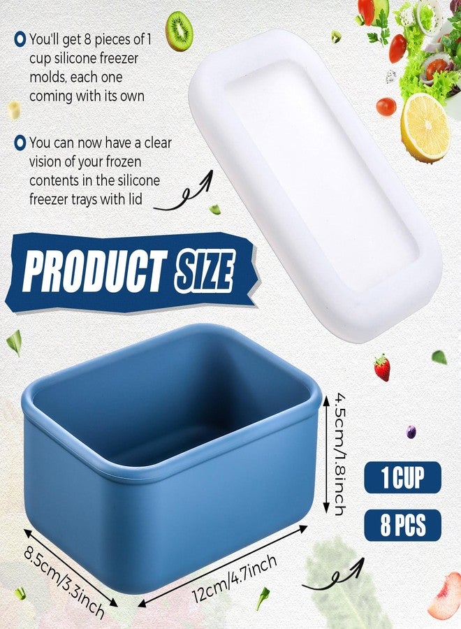 Nuogo 8 Pcs 1 Cup Silicone Freezer Containers with Lid Soup Freezer Molds Silicone Soup Containers Rectangle Trays Reusable Food Preserving Tray Ice Trays for Soups Sauces Stews(Dark Blue) - Image 2