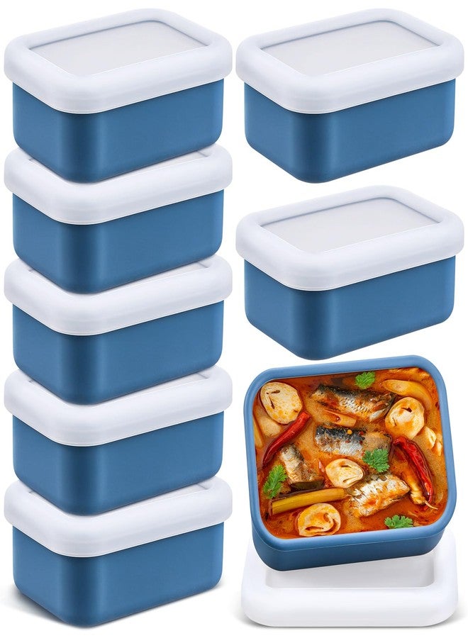 Nuogo 8 Pcs 1 Cup Silicone Freezer Containers with Lid Soup Freezer Molds Silicone Soup Containers Rectangle Trays Reusable Food Preserving Tray Ice Trays for Soups Sauces Stews(Dark Blue) - Image 1