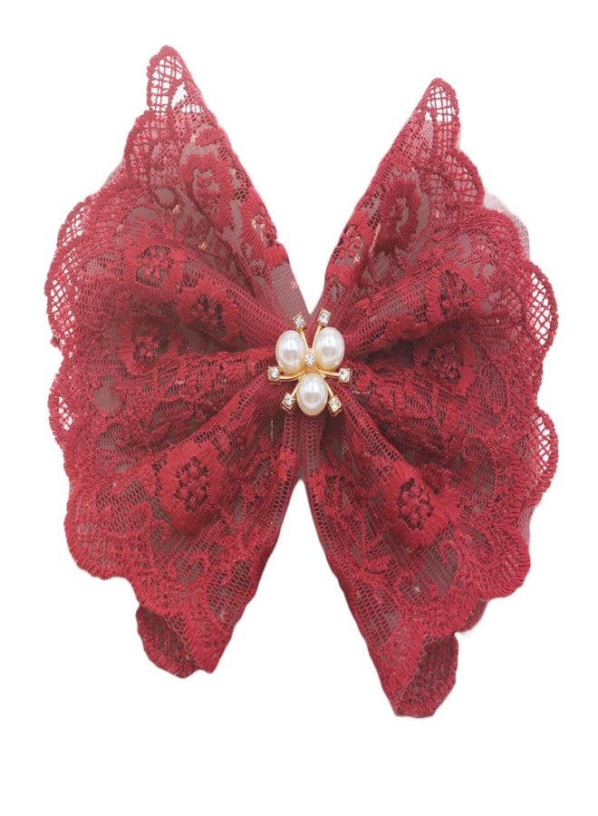 BBTDIN Lace Bow Hair Clip Lace Bowknot Hairpin Kids Girls Big Lace Bow Hair Clips BW51 (A3-Wine Red) - Image 3
