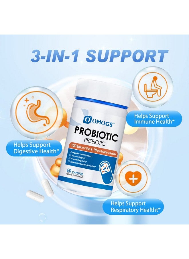 OMOGS Probiotics 120 Billion Cfus 18 Strains3Prebioticsprobiotics Capsule Suppment Helps Support Digestive  Gut Health Immune Strength  Absorb Nutrition 60 Capsules 60 Day Supply - Image 4