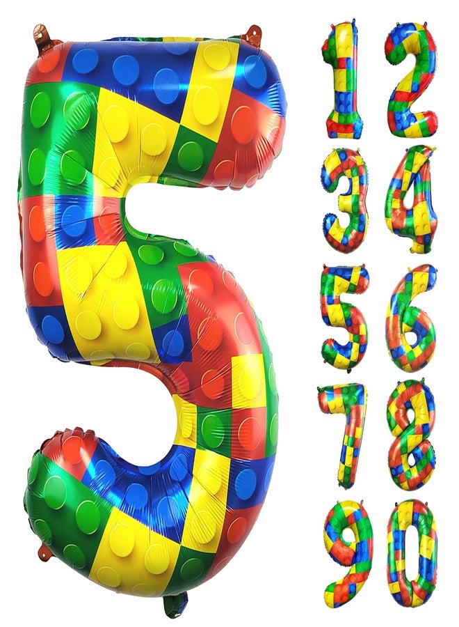 CHANGZHONG 32 Inch Building Block Number 5 Balloons 5 year old Large Big Helium Foil Mylar Balloon for Girls Boys 5th Birthday Party Decoration Supplies - Image 1