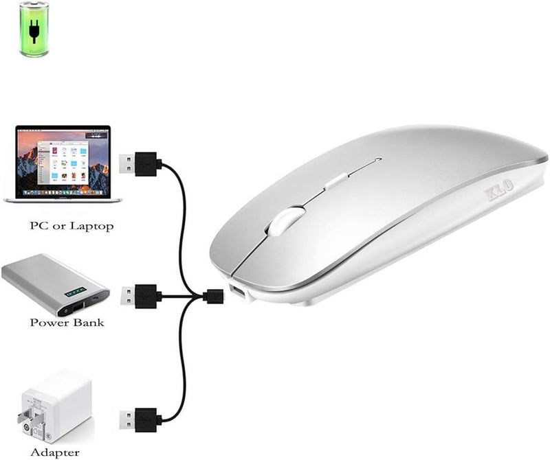 KLO 4 Modes Rechargeable Bluetooth Mouse BT3.0/5.2+USB-2.4G/Type-C,Wireless Mouse for MacBook pro/MacBook air/Laptop/iMac/ipad/Notebook/pc (BT/USB-C Silver) - Image 5