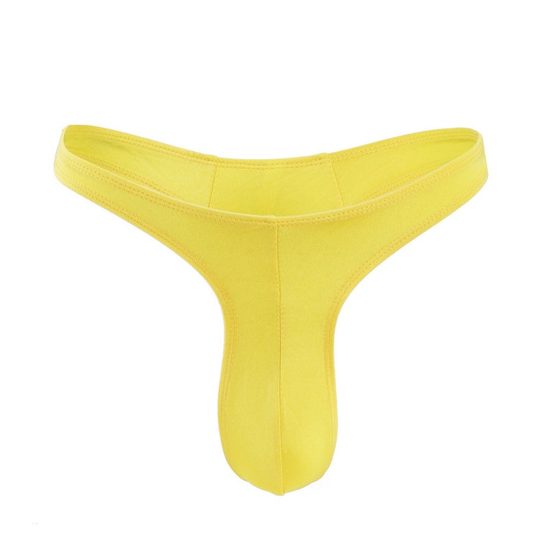 European and American Cross-border Mens Sexy Thongs Seamless Low Waist Sexy Adult Young Gay Mens Narrow Hip T-pants Yellow 