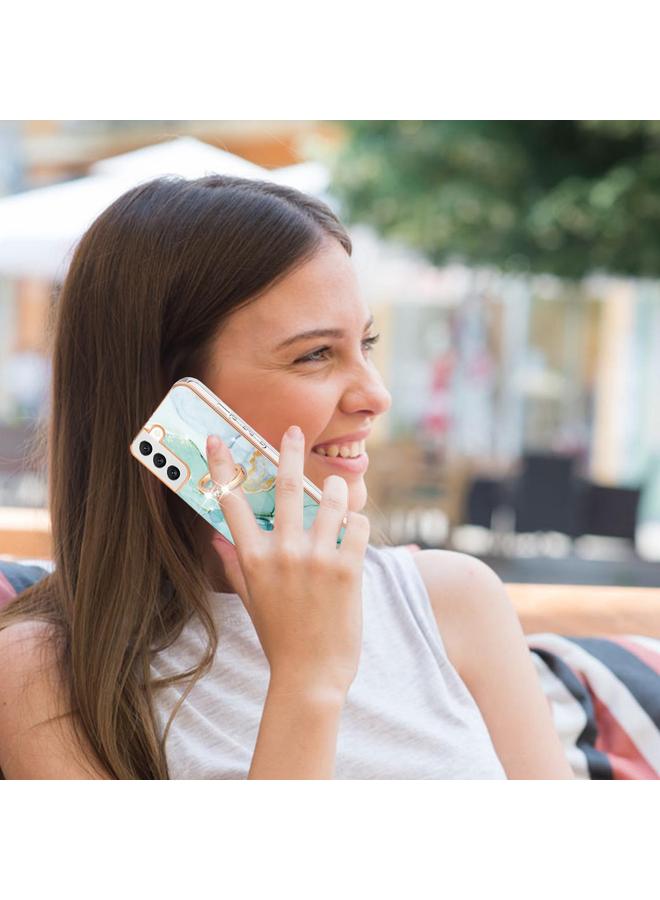 اس-توب جراب لهاتف Samsung Galaxy S23 5G مصنوع من مادة TPU IMD مطلية بالرخام الكهربائي مع حامل حلقي - Image 4