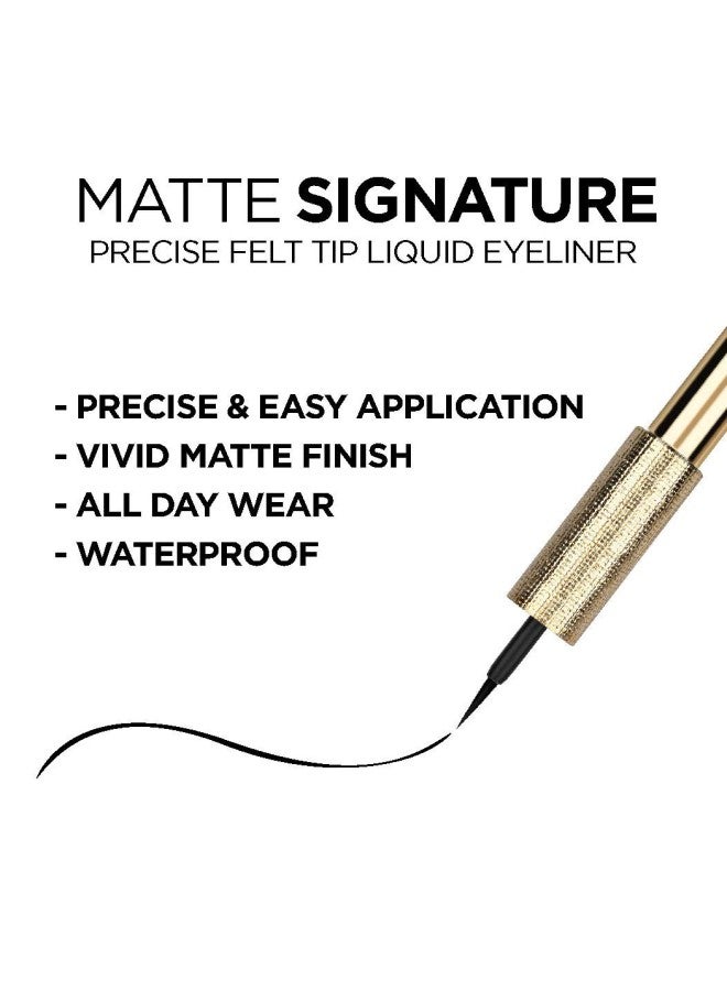 klarako Makeup Matte Signature Liquid Dip Eyeliner, Waterproof, Precise and Easy Application, All Day Wear, Vivid Matte Finish, Black, 0.07 fl; Oz.