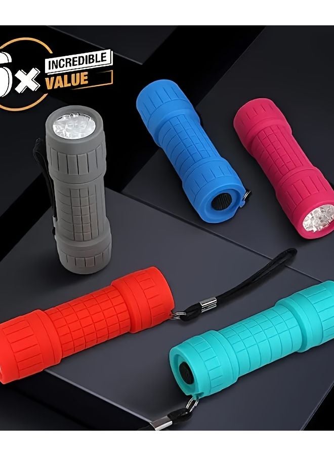6pcs Portable Flashlights With Cable Multi Color Set For Camping Emergency - Image 3