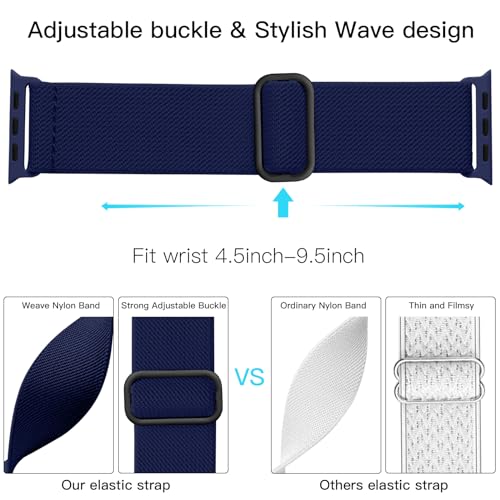 Lerobo Compatible with Apple Watch Band 44mm SE 2 Series 11/10/9 45mm 46mm Ultra 3 2 1 49mm 42mm for Men Women iWatch Band Series 8 7 6 5 4 SE3 Stretchy Nylon Solo Loop Sport Strap,Midnight Blue - Image 3