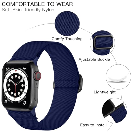 Lerobo Compatible with Apple Watch Band 44mm SE 2 Series 11/10/9 45mm 46mm Ultra 3 2 1 49mm 42mm for Men Women iWatch Band Series 8 7 6 5 4 SE3 Stretchy Nylon Solo Loop Sport Strap,Midnight Blue - Image 2