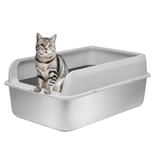 Kichwit Extra Large Stainless Steel Cat Litter Box with High Sides Easy to Clean Smooth Surface Rust Resistant 236 x 157 x 10 with Lid - Image 1
