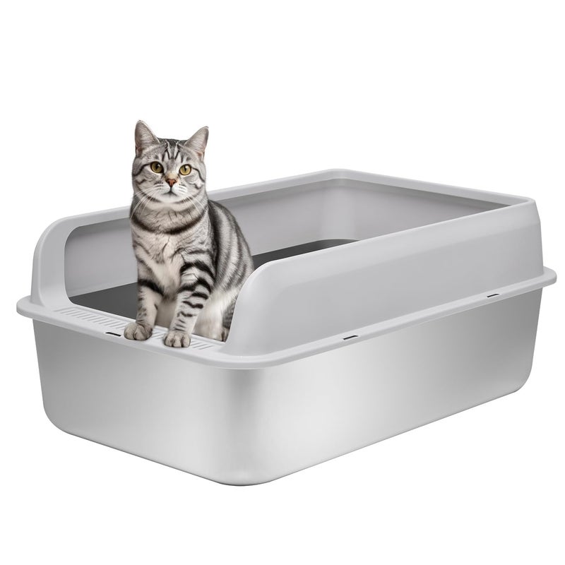 Kichwit Extra Large Stainless Steel Cat Litter Box with High Sides Easy to Clean Smooth Surface Rust Resistant 236 x 157 x 10 with Lid - Image 2