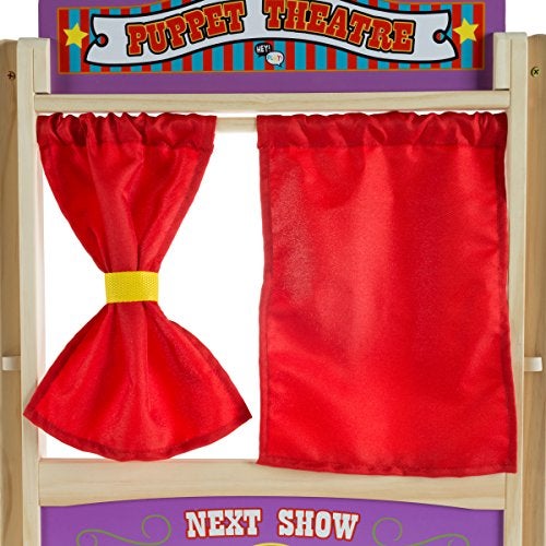 Hey Play Hey! Play! Wooden Tabletop Puppet Theater with Curtains, Blackboard, and Clock- Inspires Imagination and Creativity for Kids, Boys and Girls - Image 3