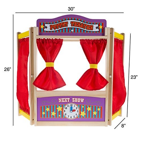 Hey Play Hey! Play! Wooden Tabletop Puppet Theater with Curtains, Blackboard, and Clock- Inspires Imagination and Creativity for Kids, Boys and Girls - Image 2