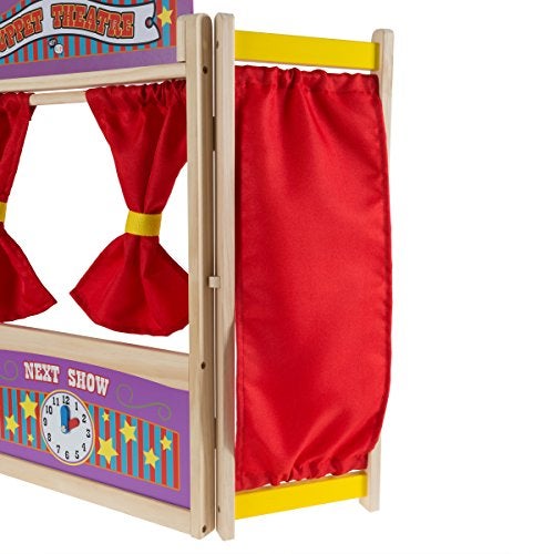 Hey Play Hey! Play! Wooden Tabletop Puppet Theater with Curtains, Blackboard, and Clock- Inspires Imagination and Creativity for Kids, Boys and Girls - Image 4