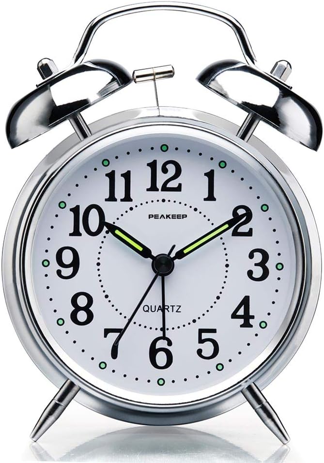 Peakeep 4 inches Twin Bell Loud Alarm Clock for Heavy Sleepers (Chrome Finish) - Image 2