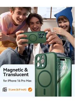 ESCASE Magnetic Cover for iPhone 16 Max Pro 6.9 Inch, MagSafe Compatible, Full Camera Protection, Translucent Matte Slim Protective Shockproof Case, Green  - Image 2