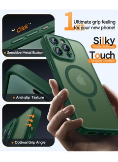 ESCASE Magnetic Cover for iPhone 16 Max Pro 6.9 Inch, MagSafe Compatible, Full Camera Protection, Translucent Matte Slim Protective Shockproof Case, Green  - Image 5