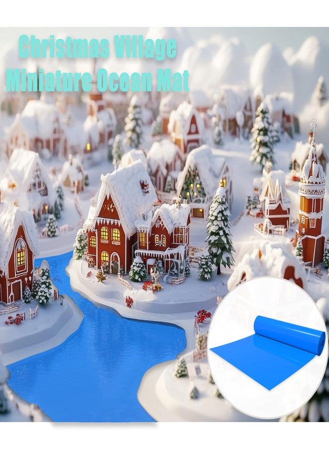 Gansita Christmas Village Miniature Ocean Display Mat 59''x15.7'' Cuttable Christmas Village Ocean Mat Xmas Villages PVC Pad Decoration Blue Village Display Landscape Accessories for Xmas DIY Home Decoration - Image 3