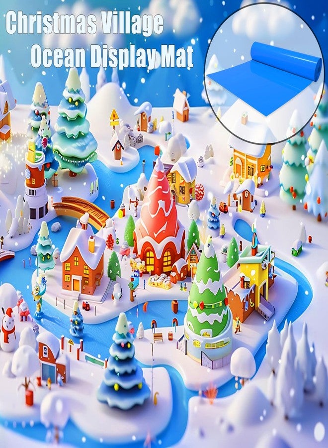 Gansita Christmas Village Miniature Ocean Display Mat 59''x15.7'' Cuttable Christmas Village Ocean Mat Xmas Villages PVC Pad Decoration Blue Village Display Landscape Accessories for Xmas DIY Home Decoration - Image 4