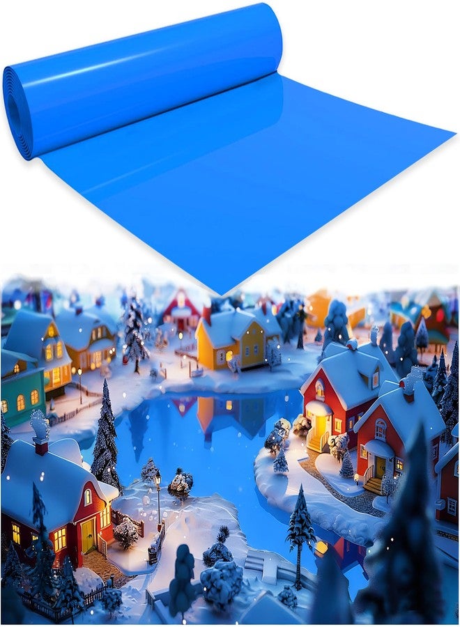 Gansita Christmas Village Miniature Ocean Display Mat 59''x15.7'' Cuttable Christmas Village Ocean Mat Xmas Villages PVC Pad Decoration Blue Village Display Landscape Accessories for Xmas DIY Home Decoration - Image 1