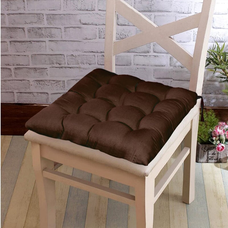 TEEJA Geomatric Printed Microfiber Durable Comfortable Soft Square Chair Pad Cushion Seat Pad with Ties 16INCHES 16 INCHES Brown 3 - Image 5
