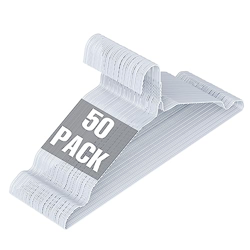 SPECILITE Wire Metal Clothes Hangers Bulk 50 Pack with Groove, 16.7 Inch, 12 Gauge Ultra Thin, Non Slip, for Standard Size Suits, Shirts, Pants, Skirts, White - Image 1