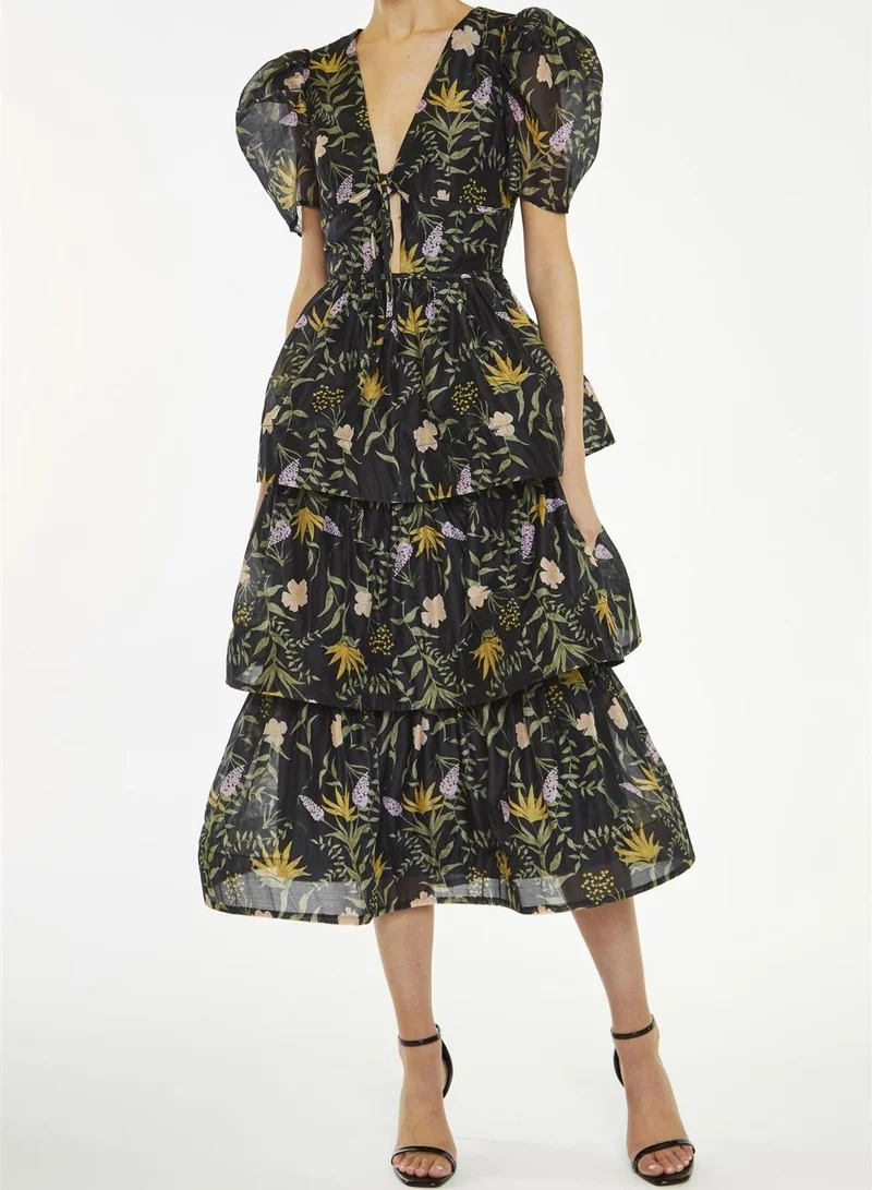 True Decadence  Ariella Black Stem Nature Floral Tiered Midaxi-Dress for Women | Best Price UAE