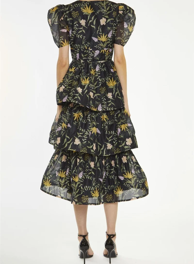True Decadence  Ariella Black Stem Nature Floral Tiered Midaxi-Dress for Women | Best Price UAE