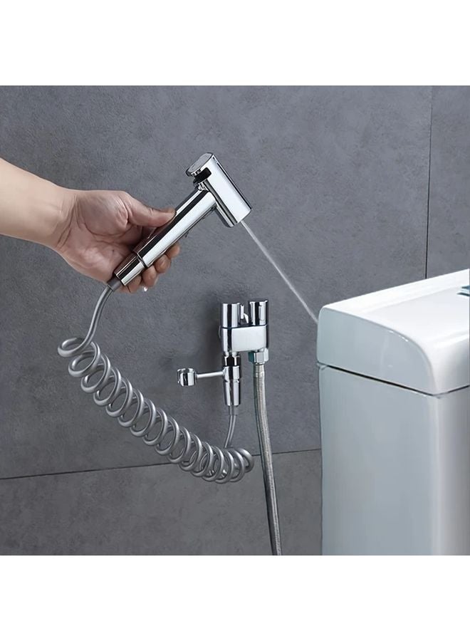 Silvery Wall Mounted Handheld Urinal Spray Gun With Powerful Water Flow And Adjustable Bracket - Image 5