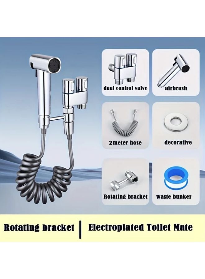 Silvery Wall Mounted Handheld Urinal Spray Gun With Powerful Water Flow And Adjustable Bracket - Image 1