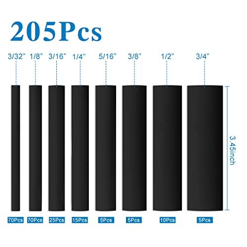 XHF UL Listed 205 PCS Length 3.5" Black 3:1 Waterproof Automotive Electrical Heat Shrink Tubing Assortment Kit Large Size Marine Grade Adhesive Lined Tube, Insulation Sealing - Image 5