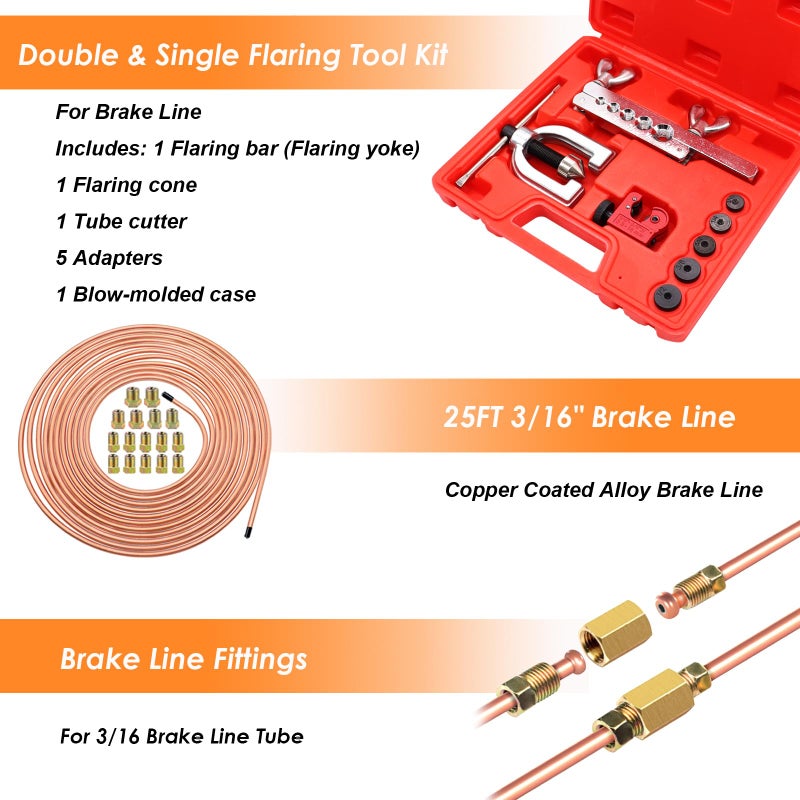 Eoppen 25 ft 316inch Copper Coated Brake Line KitIncludes 24 Fittings and 4 Unions with Double Single Flaring Tool Kit - Image 4