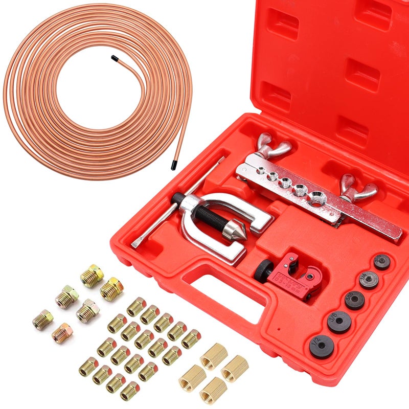 Eoppen 25 ft 316inch Copper Coated Brake Line KitIncludes 24 Fittings and 4 Unions with Double Single Flaring Tool Kit - Image 2