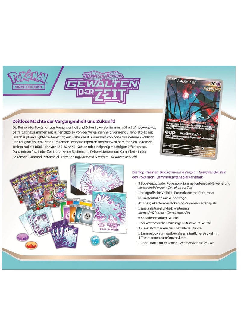 Pokemon - Trading Card Game: Top Trainer Box Crimson & Purple - Forces of Time: Windwave (1 Holographic Full Screen Promo Card with Flutter Hair, 9 Booster Packs & Premium Accessories) - Image 2