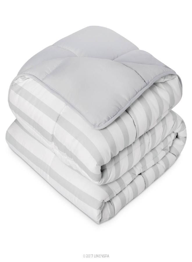 LINENSPA Linenspa Comforter Duvet Insert Twin Grey/White Down Alternative All Season Microfiber-Twin Size - Box Stitched  - Image 2