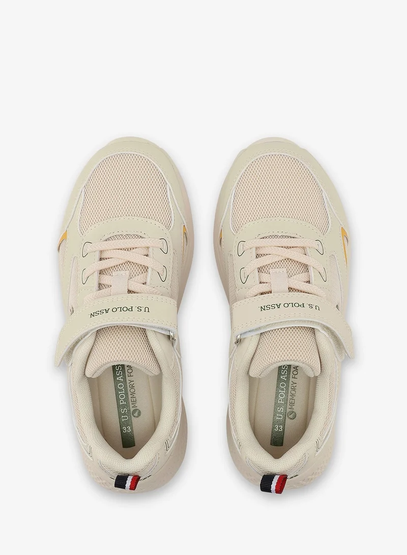 U.S. Polo Assn. beige Kids Beige Low-Top Casual Sneakers with Velcro Strap - Sleek Everyday Style and Comfort for Effortless Wear for Kids | Best Price UAE